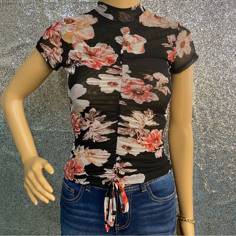 ‼️CLEARANCE Item‼️| Sheer Floral Ruched Top